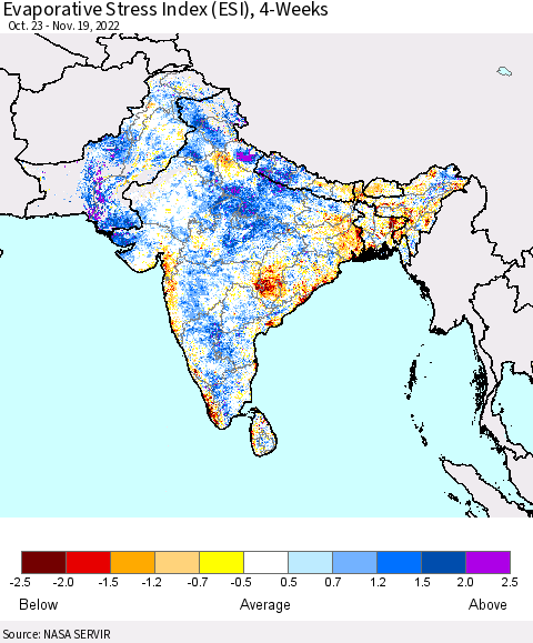 Southern Asia Evaporative Stress Index (ESI), 4-Weeks Thematic Map For 11/14/2022 - 11/20/2022