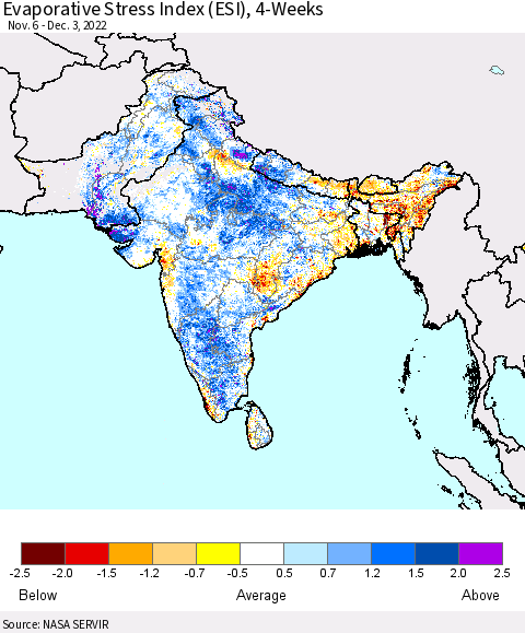 Southern Asia Evaporative Stress Index (ESI), 4-Weeks Thematic Map For 11/28/2022 - 12/4/2022