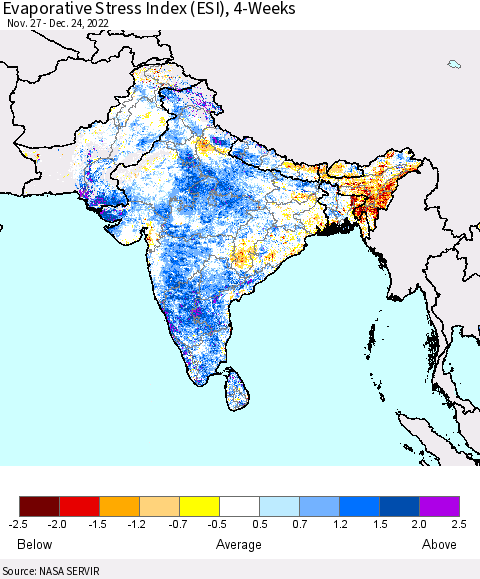 Southern Asia Evaporative Stress Index (ESI), 4-Weeks Thematic Map For 12/19/2022 - 12/25/2022