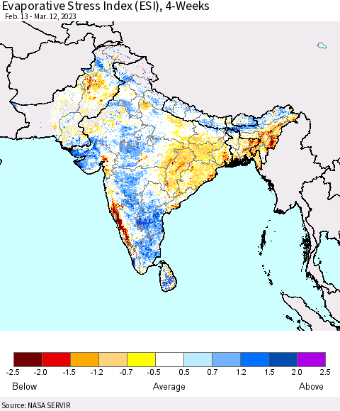 Southern Asia Evaporative Stress Index (ESI), 4-Weeks Thematic Map For 3/6/2023 - 3/12/2023