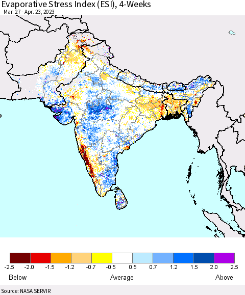 Southern Asia Evaporative Stress Index (ESI), 4-Weeks Thematic Map For 4/17/2023 - 4/23/2023