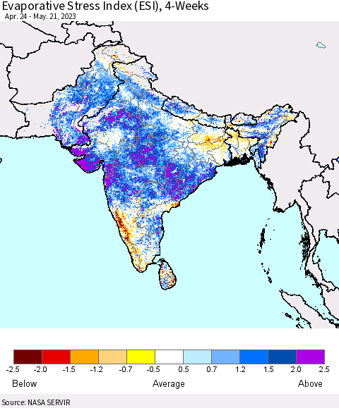 Southern Asia Evaporative Stress Index (ESI), 4-Weeks Thematic Map For 5/15/2023 - 5/21/2023