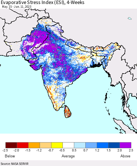 Southern Asia Evaporative Stress Index (ESI), 4-Weeks Thematic Map For 6/5/2023 - 6/11/2023