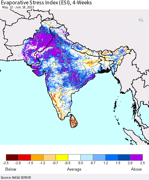 Southern Asia Evaporative Stress Index (ESI), 4-Weeks Thematic Map For 6/12/2023 - 6/18/2023