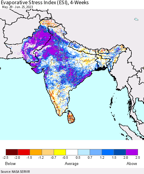 Southern Asia Evaporative Stress Index (ESI), 4-Weeks Thematic Map For 6/19/2023 - 6/25/2023