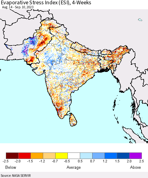 Southern Asia Evaporative Stress Index (ESI), 4-Weeks Thematic Map For 9/4/2023 - 9/10/2023