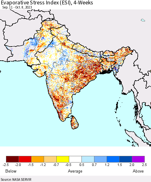 Southern Asia Evaporative Stress Index (ESI), 4-Weeks Thematic Map For 10/2/2023 - 10/8/2023