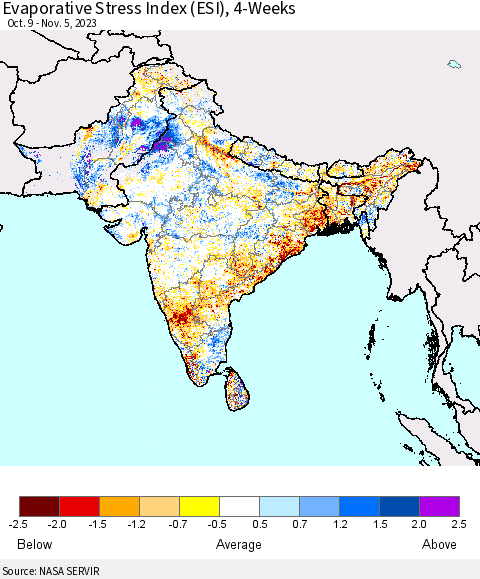 Southern Asia Evaporative Stress Index (ESI), 4-Weeks Thematic Map For 10/30/2023 - 11/5/2023