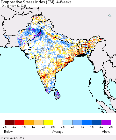 Southern Asia Evaporative Stress Index (ESI), 4-Weeks Thematic Map For 11/6/2023 - 11/12/2023