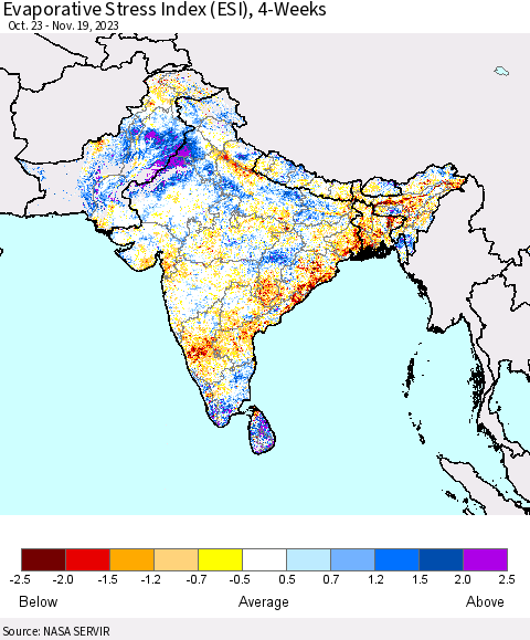 Southern Asia Evaporative Stress Index (ESI), 4-Weeks Thematic Map For 11/13/2023 - 11/19/2023