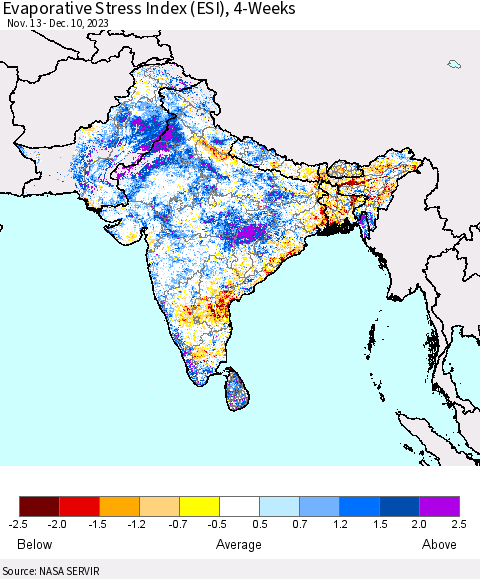 Southern Asia Evaporative Stress Index (ESI), 4-Weeks Thematic Map For 12/4/2023 - 12/10/2023