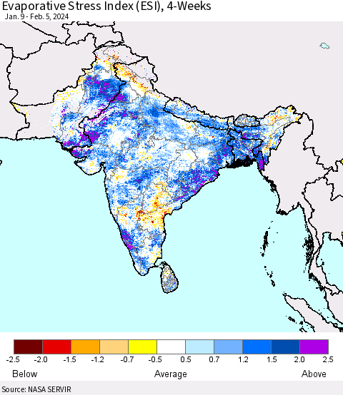 Southern Asia Evaporative Stress Index (ESI), 4-Weeks Thematic Map For 2/5/2024 - 2/11/2024