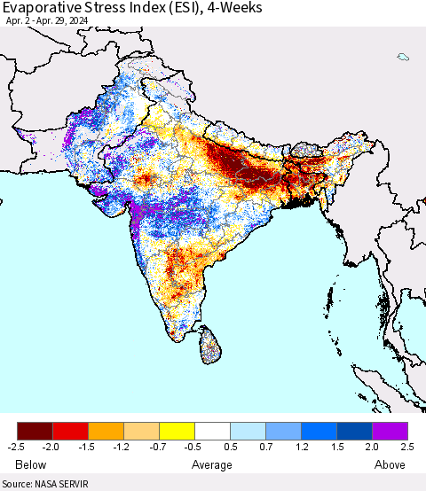 Southern Asia Evaporative Stress Index (ESI), 4-Weeks Thematic Map For 4/29/2024 - 5/5/2024