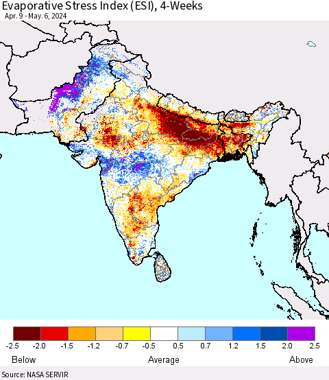 Southern Asia Evaporative Stress Index (ESI), 4-Weeks Thematic Map For 5/6/2024 - 5/12/2024
