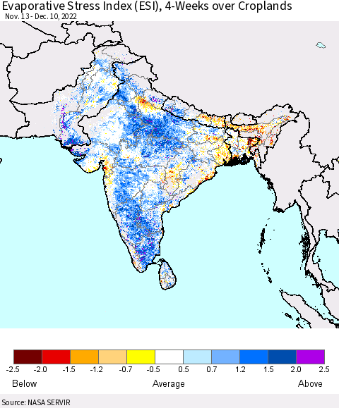 Southern Asia Evaporative Stress Index (ESI), 4-Weeks over Croplands Thematic Map For 12/5/2022 - 12/11/2022
