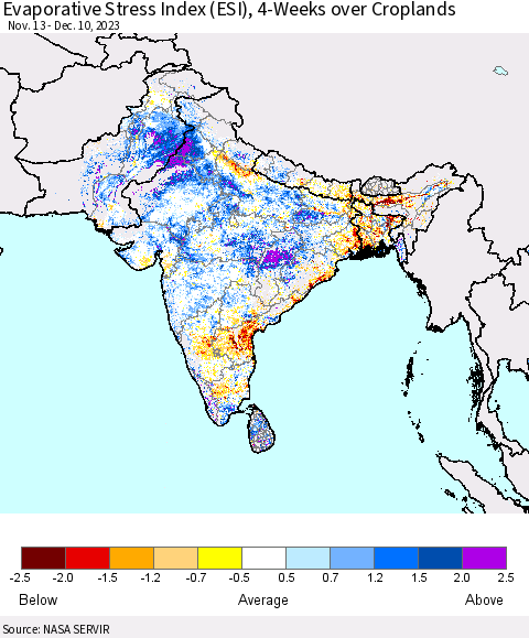Southern Asia Evaporative Stress Index (ESI), 4-Weeks over Croplands Thematic Map For 12/4/2023 - 12/10/2023