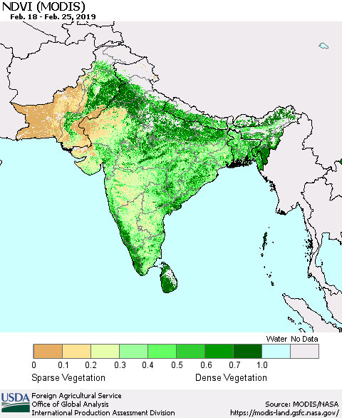 Southern Asia NDVI (Terra-MODIS) Thematic Map For 2/21/2019 - 2/28/2019