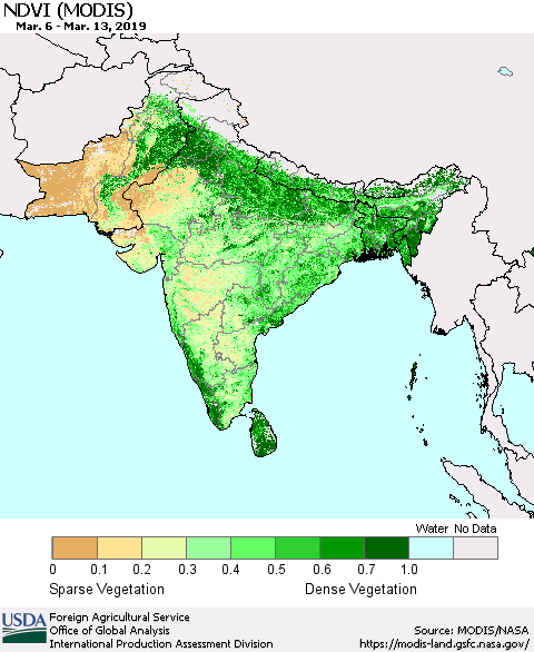 Southern Asia NDVI (Terra-MODIS) Thematic Map For 3/11/2019 - 3/20/2019