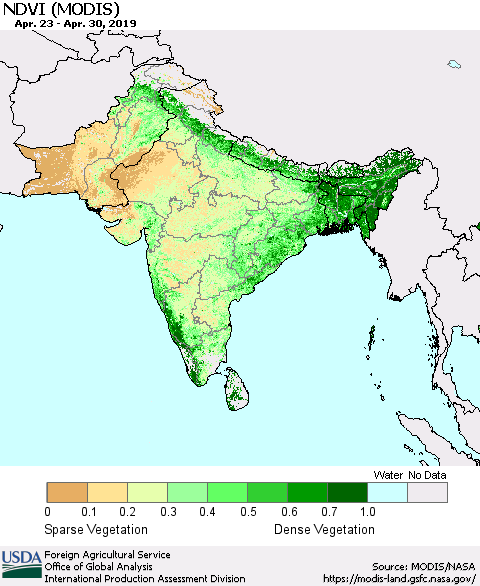 Southern Asia NDVI (Terra-MODIS) Thematic Map For 4/21/2019 - 4/30/2019