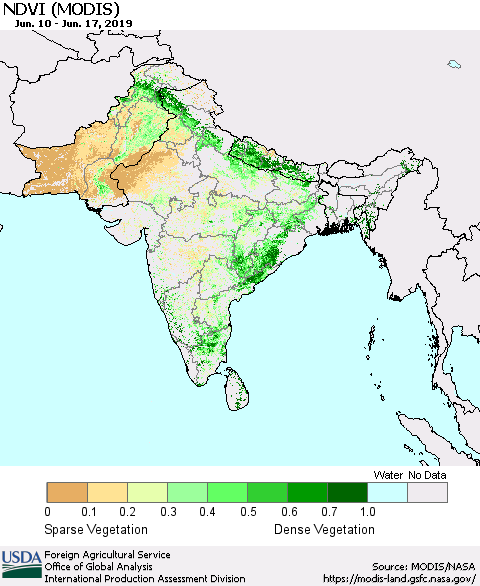 Southern Asia NDVI (Terra-MODIS) Thematic Map For 6/11/2019 - 6/20/2019
