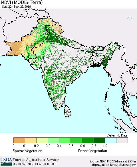 Southern Asia NDVI (Terra-MODIS) Thematic Map For 9/21/2019 - 9/30/2019