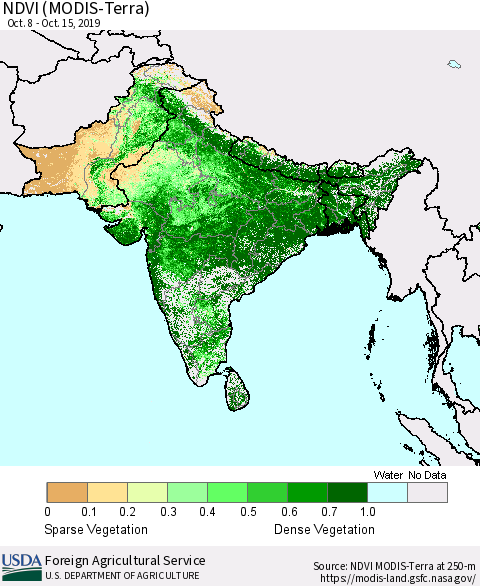 Southern Asia NDVI (Terra-MODIS) Thematic Map For 10/11/2019 - 10/20/2019