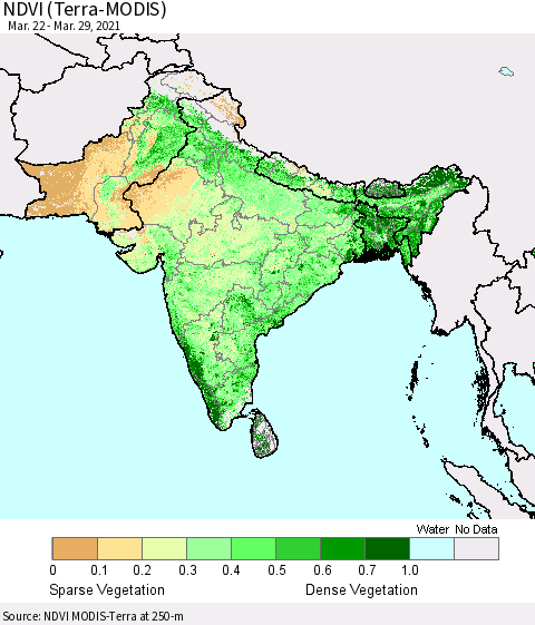 Southern Asia NDVI (Terra-MODIS) Thematic Map For 3/22/2021 - 3/29/2021