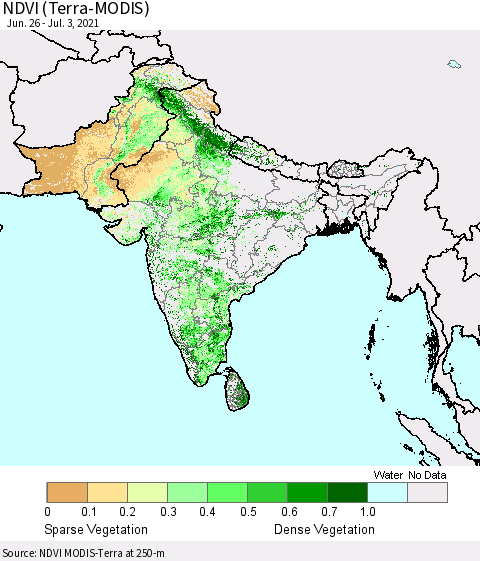 Southern Asia NDVI (Terra-MODIS) Thematic Map For 6/26/2021 - 7/3/2021