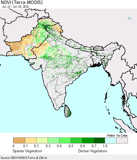 Southern Asia NDVI (Terra-MODIS) Thematic Map For 7/12/2021 - 7/19/2021