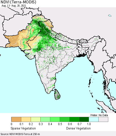 Southern Asia NDVI (Terra-MODIS) Thematic Map For 8/11/2021 - 8/20/2021