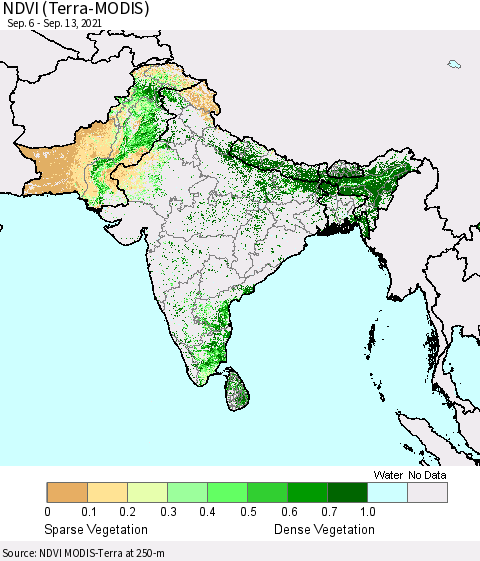 Southern Asia NDVI (Terra-MODIS) Thematic Map For 9/6/2021 - 9/13/2021