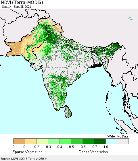 Southern Asia NDVI (Terra-MODIS) Thematic Map For 9/14/2021 - 9/21/2021