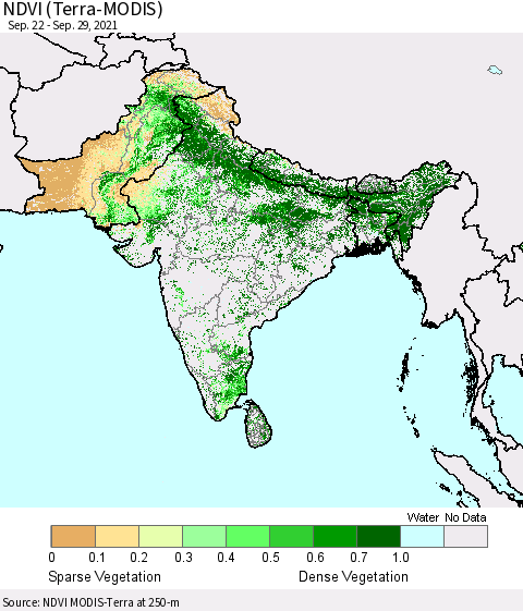 Southern Asia NDVI (Terra-MODIS) Thematic Map For 9/22/2021 - 9/29/2021