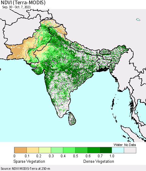 Southern Asia NDVI (Terra-MODIS) Thematic Map For 9/30/2021 - 10/7/2021
