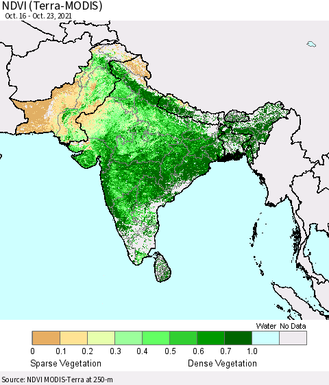 Southern Asia NDVI (Terra-MODIS) Thematic Map For 10/16/2021 - 10/23/2021