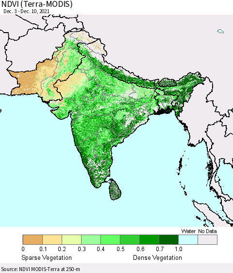 Southern Asia NDVI (Terra-MODIS) Thematic Map For 12/1/2021 - 12/10/2021