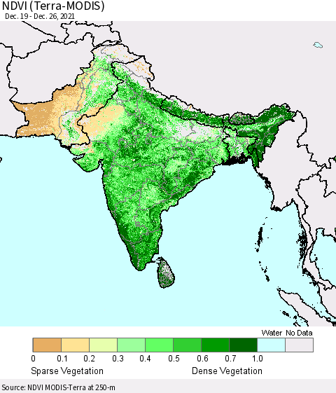 Southern Asia NDVI (Terra-MODIS) Thematic Map For 12/19/2021 - 12/26/2021