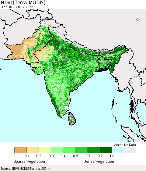 Southern Asia NDVI (Terra-MODIS) Thematic Map For 2/10/2022 - 2/17/2022