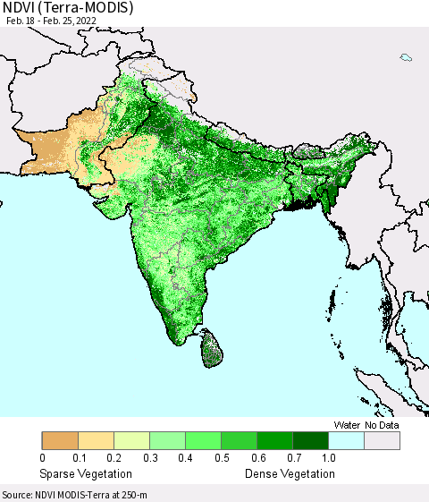 Southern Asia NDVI (Terra-MODIS) Thematic Map For 2/18/2022 - 2/25/2022