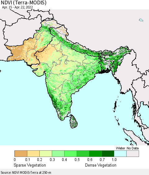 Southern Asia NDVI (Terra-MODIS) Thematic Map For 4/15/2022 - 4/22/2022