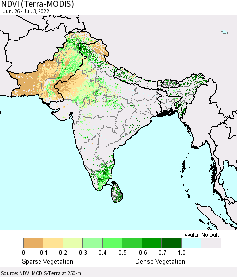 Southern Asia NDVI (Terra-MODIS) Thematic Map For 6/26/2022 - 7/3/2022