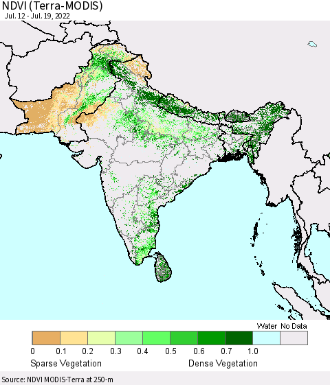 Southern Asia NDVI (Terra-MODIS) Thematic Map For 7/12/2022 - 7/19/2022