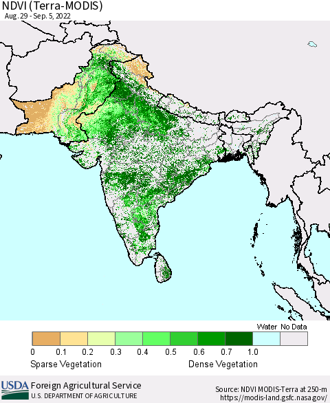 Southern Asia NDVI (Terra-MODIS) Thematic Map For 9/1/2022 - 9/10/2022