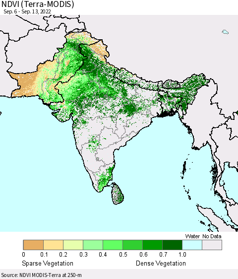 Southern Asia NDVI (Terra-MODIS) Thematic Map For 9/6/2022 - 9/13/2022