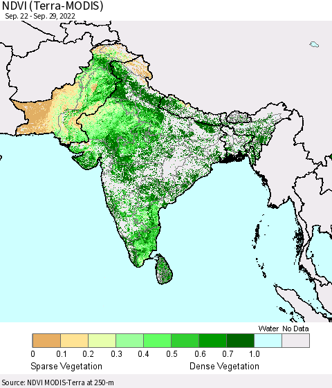 Southern Asia NDVI (Terra-MODIS) Thematic Map For 9/22/2022 - 9/29/2022