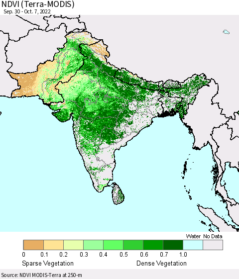 Southern Asia NDVI (Terra-MODIS) Thematic Map For 9/30/2022 - 10/7/2022
