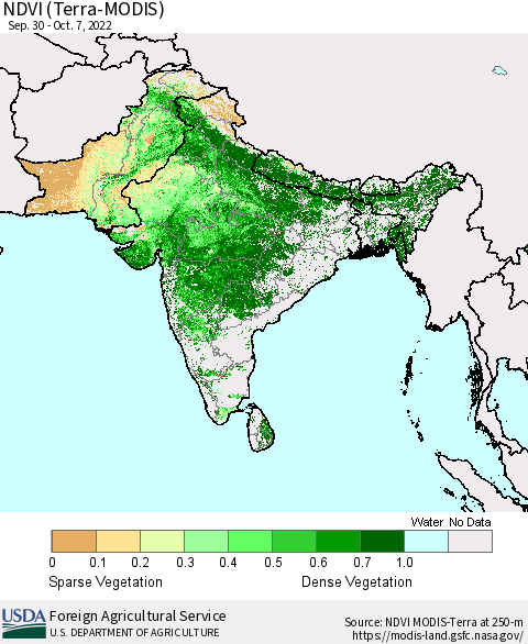 Southern Asia NDVI (Terra-MODIS) Thematic Map For 10/1/2022 - 10/10/2022