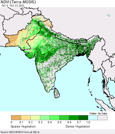 Southern Asia NDVI (Terra-MODIS) Thematic Map For 10/8/2022 - 10/15/2022