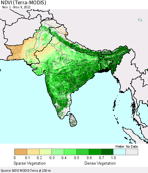 Southern Asia NDVI (Terra-MODIS) Thematic Map For 11/1/2022 - 11/8/2022
