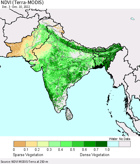 Southern Asia NDVI (Terra-MODIS) Thematic Map For 12/1/2022 - 12/10/2022